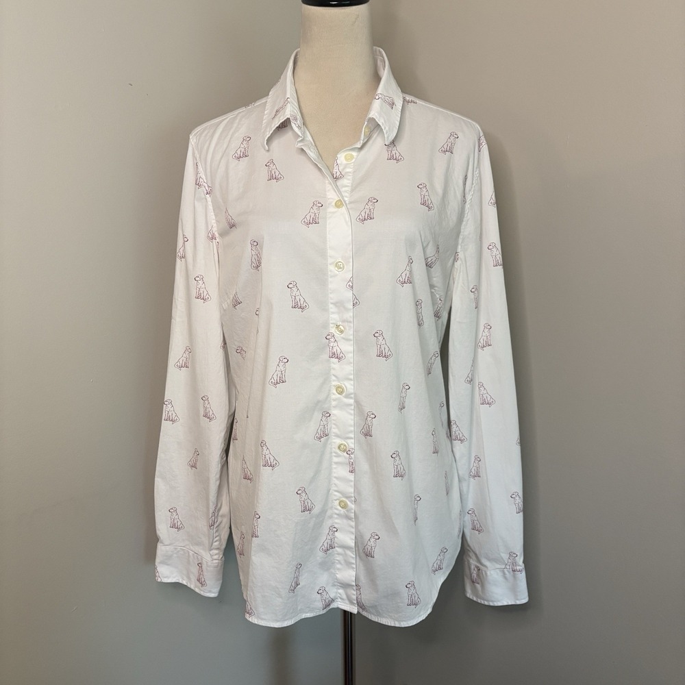 Schoffel Norfolk Labrador Print Shirt White & Wine Button Up Dog 14 US Western